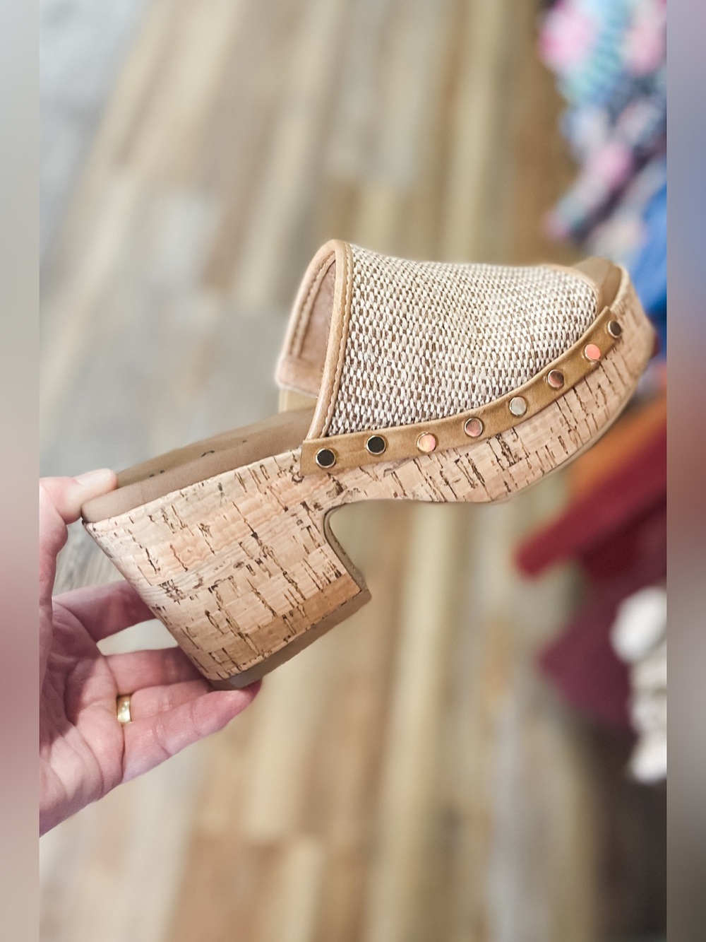 Corkys Footwear May I Help You Chunky Block Heel Sandal Honey Raffia